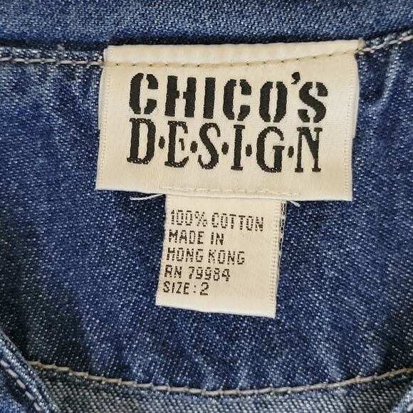 Vintage Chico's Design Size 2 (L 12-14) Denim Jacket Long Sleeve Collar Buttons - Picture 13 of 14